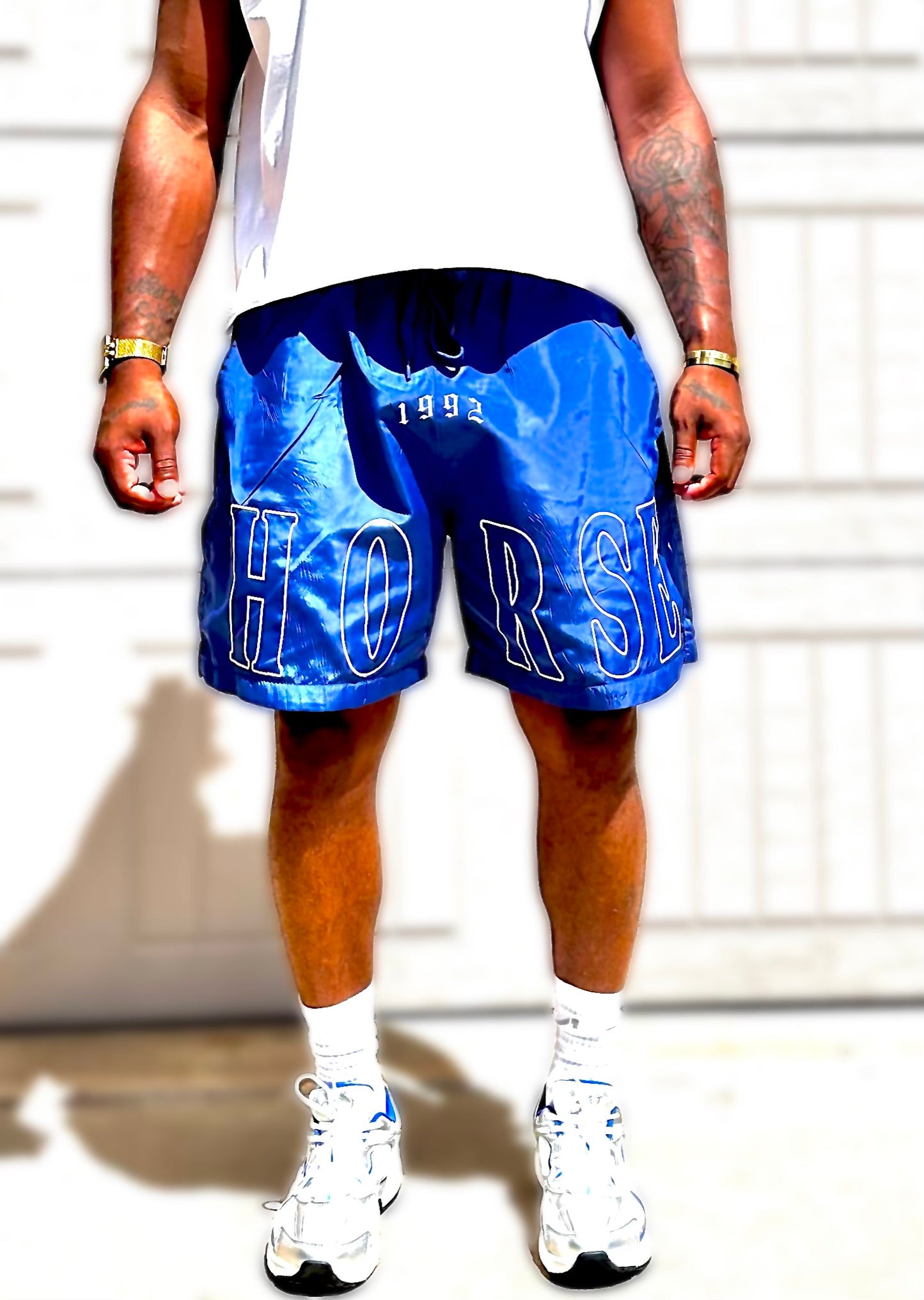 Blue horse shorts